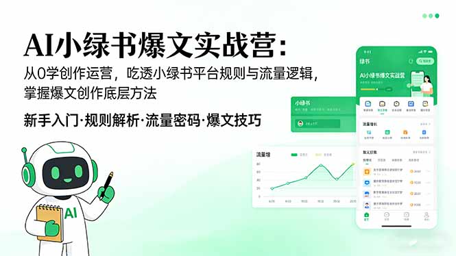 AI 小绿书爆文实战营：从0学创作运营，吃透小绿书平台规则与流量逻辑，掌握爆文创作底层方法-HEIXMI（中国站）