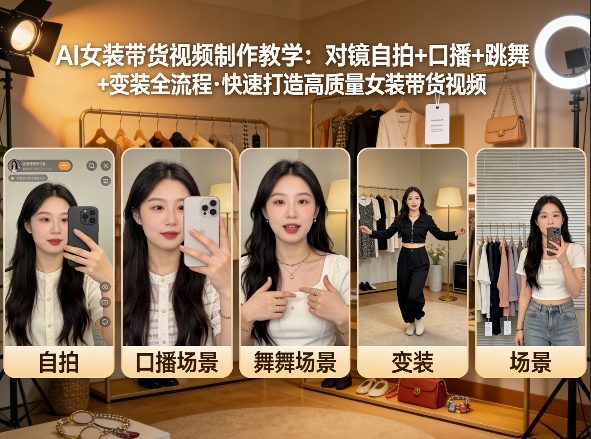 AI女装带货视频制作教学，对镜自拍、口播、跳舞、变装全流程，快速打造高质量女装带货视频-HEIXMI（中国站）