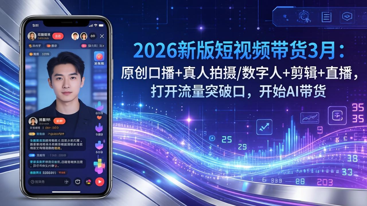 2026新版短视频带货3月：原创口播+真人拍摄/数字人+剪辑+直播，打开流量突破口，开始AI带货-HEIXMI（中国站）