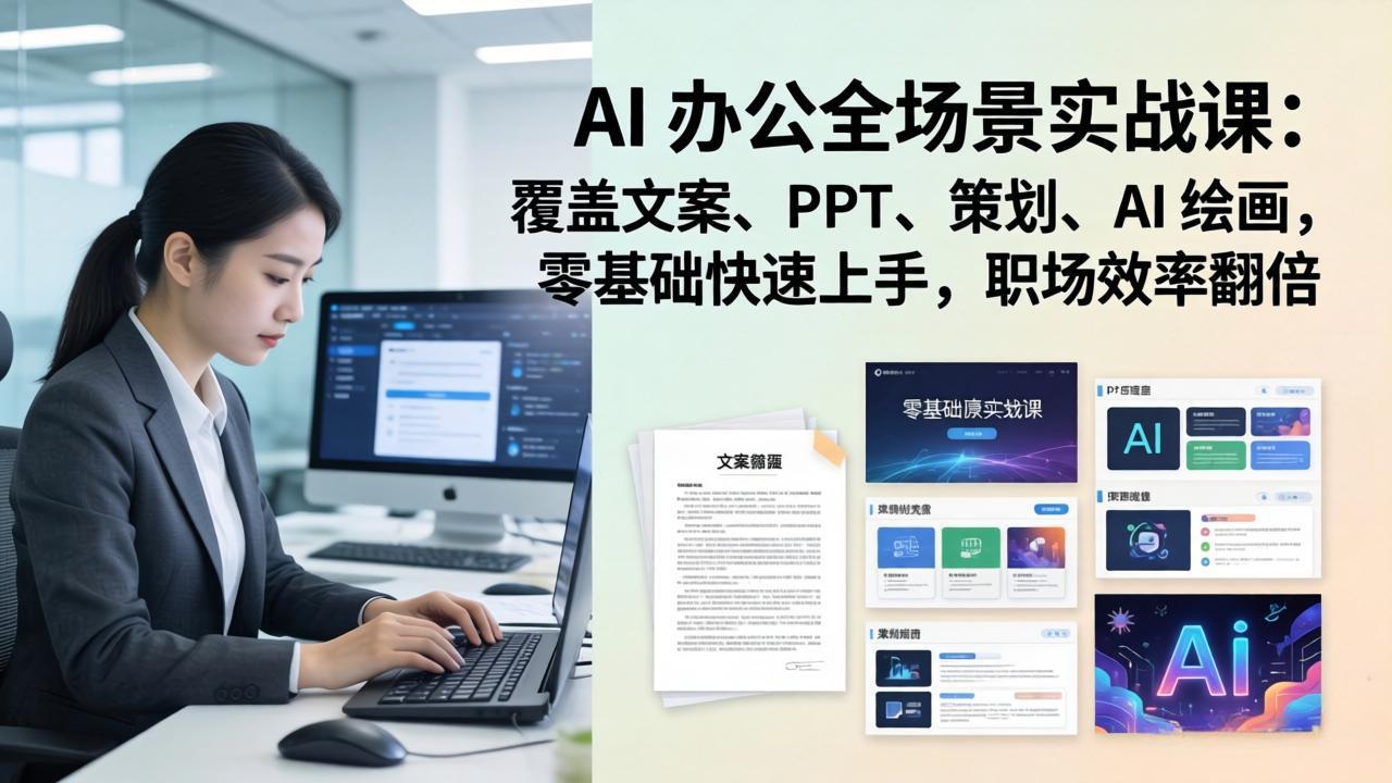 AI 办公全场景实战课：覆盖文案、PPT、策划、AI 绘画，零基础快速上手，职场效率翻倍-HEIXMI（中国站）