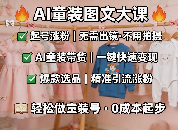 AI童装图文剪辑，某社群童装图文大课，起号涨粉、AI童装带货、爆款选品，无需出镜和拍摄-HEIXMI（中国站）