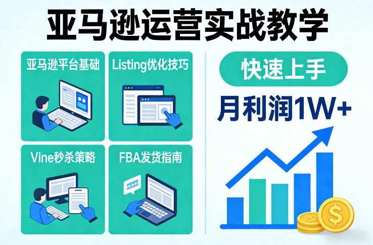 亚马逊运营实战教学，亚马逊平台+Listing优化+Vine秒杀+FBA发货等，快速上手，实现店铺月利润1W-HEIXMI（中国站）