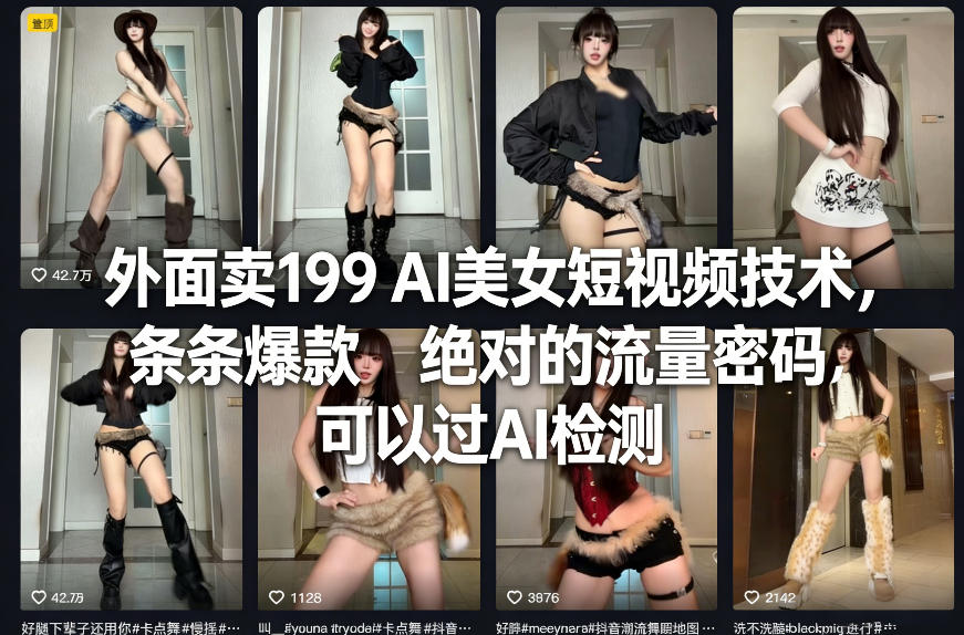 外面卖199 AI美女短视频技术，条条爆款，绝对的流量密码，可以过AI检测-HEIXMI（中国站）