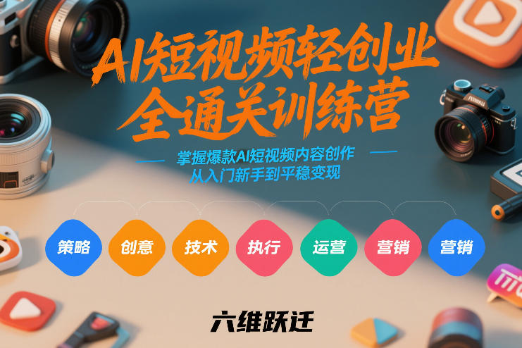 AI短视频轻创业全通关训练营，掌握爆款AI短视频内容创作，从入门新手到平稳变现的六维跃迁-HEIXMI（中国站）