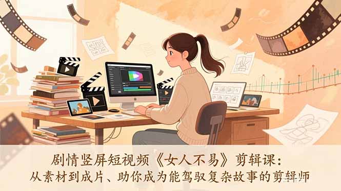 剧情竖屏短视频《女人不易》剪辑课：从素材到成片、助你成为能驾驭复杂故事的剪辑师-HEIXMI（中国站）