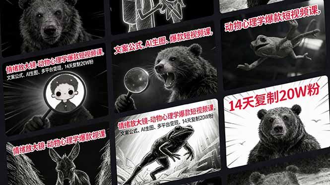 情绪放大镜-动物心理学爆款短视频课，文案公式、AI生图、多平台变现，14天复制20W粉-HEIXMI（中国站）