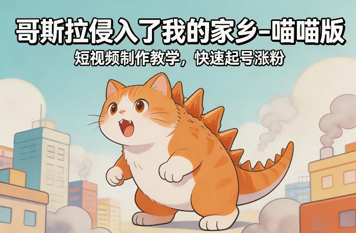 哥斯拉侵入了我的家乡–喵喵版短视频制作教学，快速起号涨粉-HEIXMI（中国站）