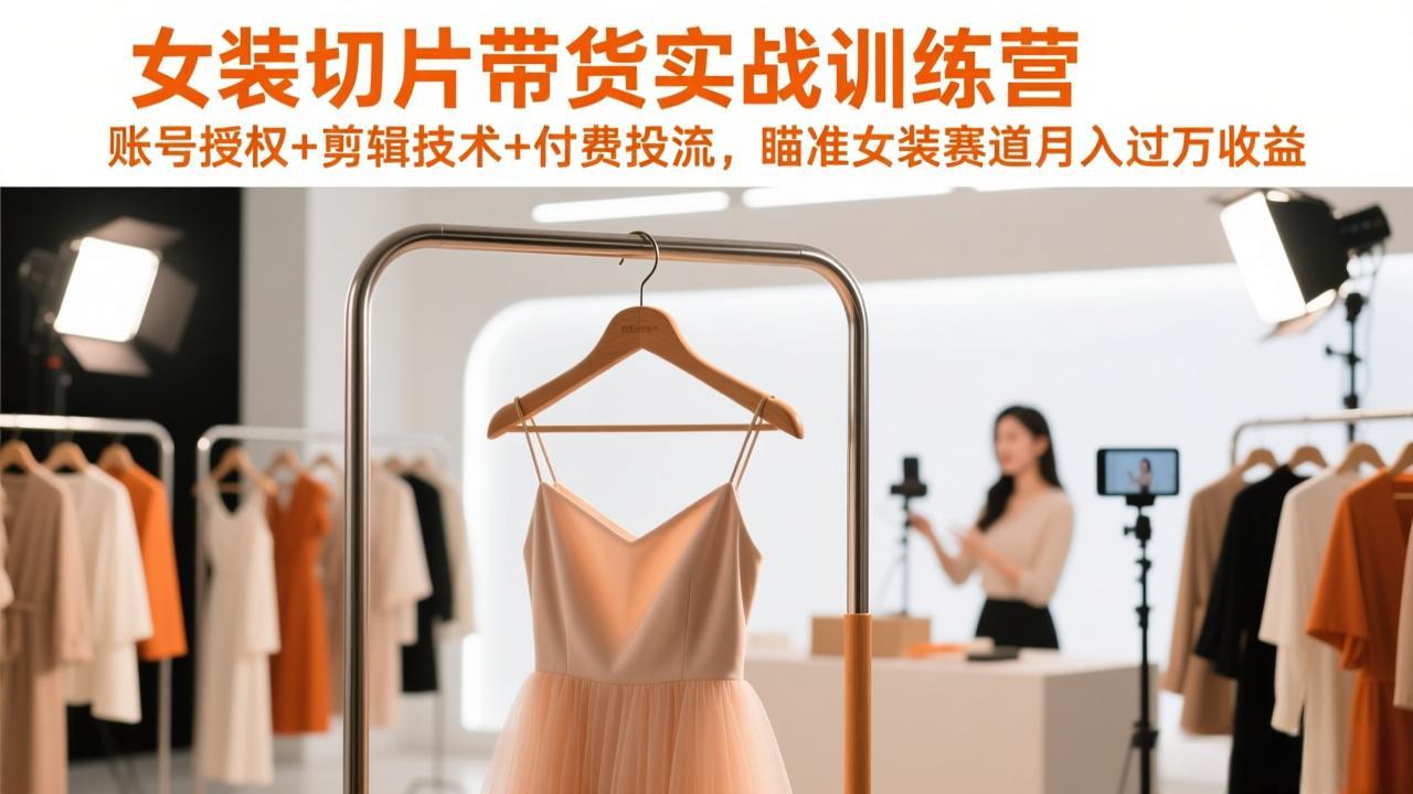女装切片带货实战训练营，账号授权+剪辑技术+付费投流，瞄准女装赛道月入过万收益-HEIXMI（中国站）
