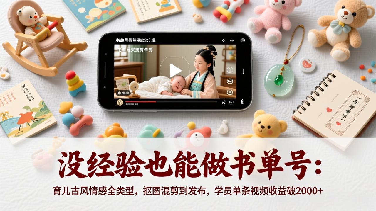没经验也能做书单号：育儿古风情感全类型，抠图混剪到发布，学员单条视频收益破2000+-HEIXMI（中国站）