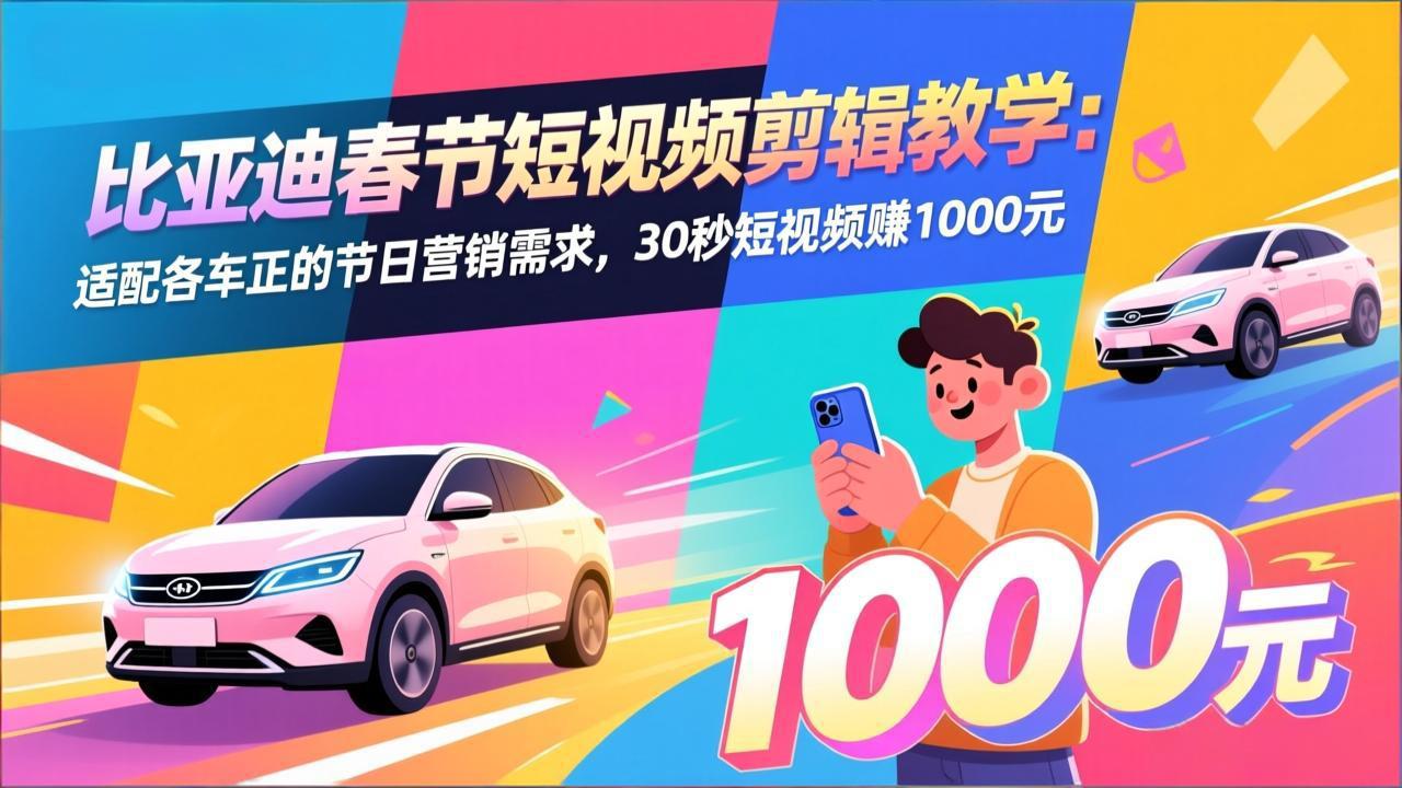 比亚迪春节短视频剪辑教学：适配各车企的节日营销需求，30秒短视频赚1000元-HEIXMI（中国站）