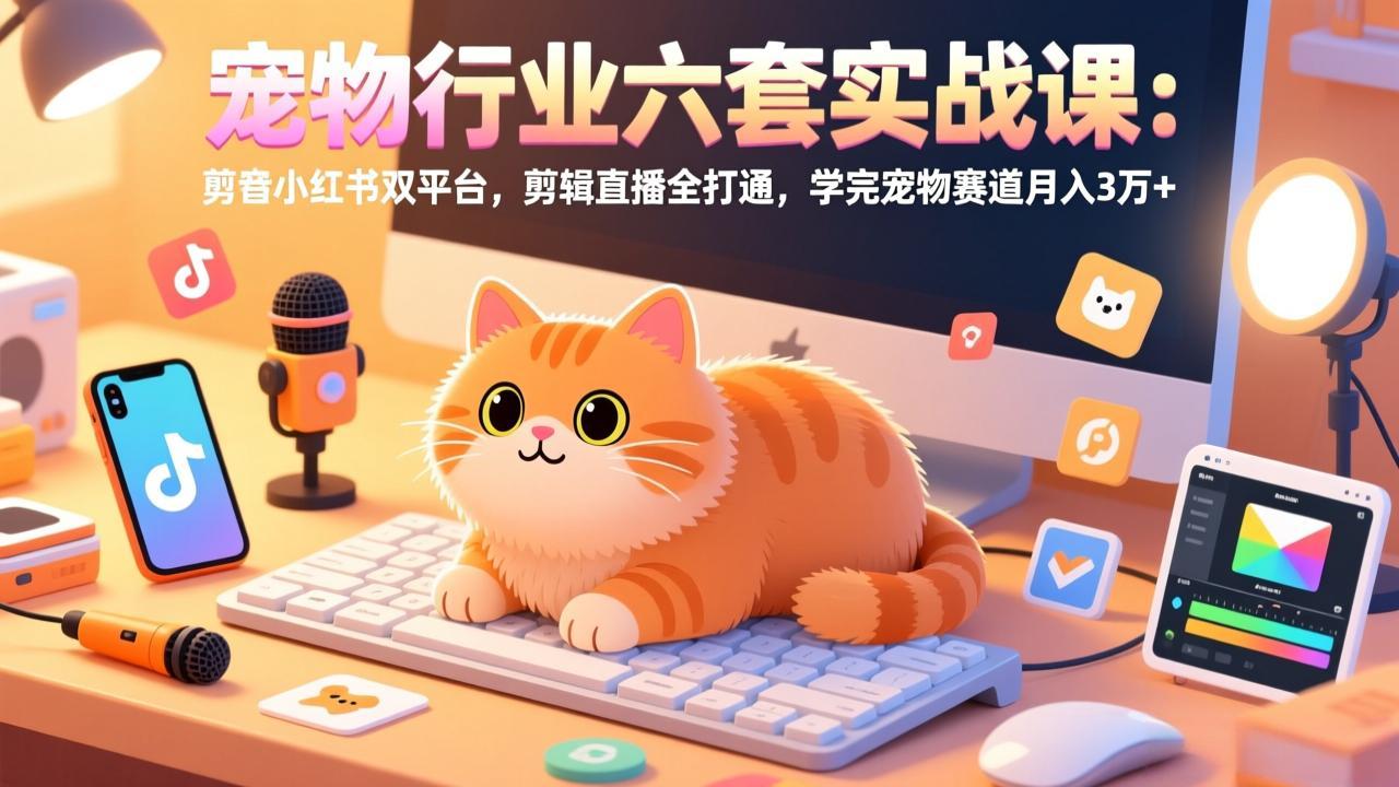 宠物行业六套实战课：抖音小红书双平台，剪辑直播全打通，学完宠物赛道月入3万+-HEIXMI（中国站）