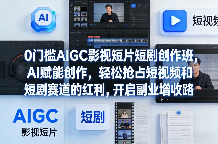 0门槛AIGC影视短片短剧创作班，AI赋能创作，轻松抢占短视频和短剧赛道的红利，开启副业增收路-HEIXMI（中国站）