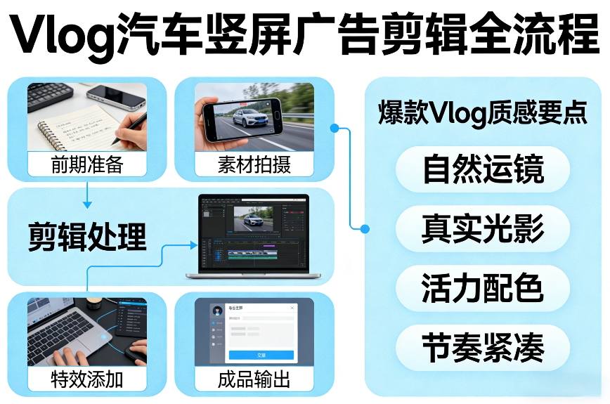 Vlog感觉汽车竖屏广告剪辑脚本全流程，拿捏爆款Vlog质感-HEIXMI（中国站）