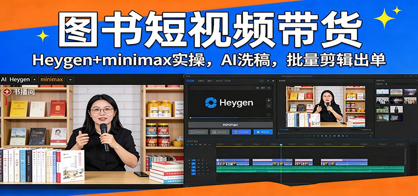 图书短视频带货：Heygen+minimax实操，AI洗稿 ，批量剪辑出单-HEIXMI（中国站）