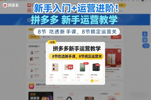 新手入门+运营进阶！拼多多新手运营教学，8节吃透新手课，8节搞定运营关-HEIXMI（中国站）