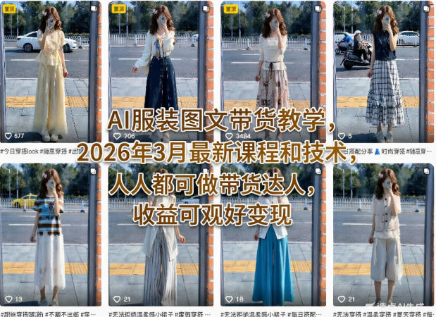 AI服装图文带货教学，2026年3月最新课程和技术，人人都可做带货达人，收益可观好变现-HEIXMI（中国站）
