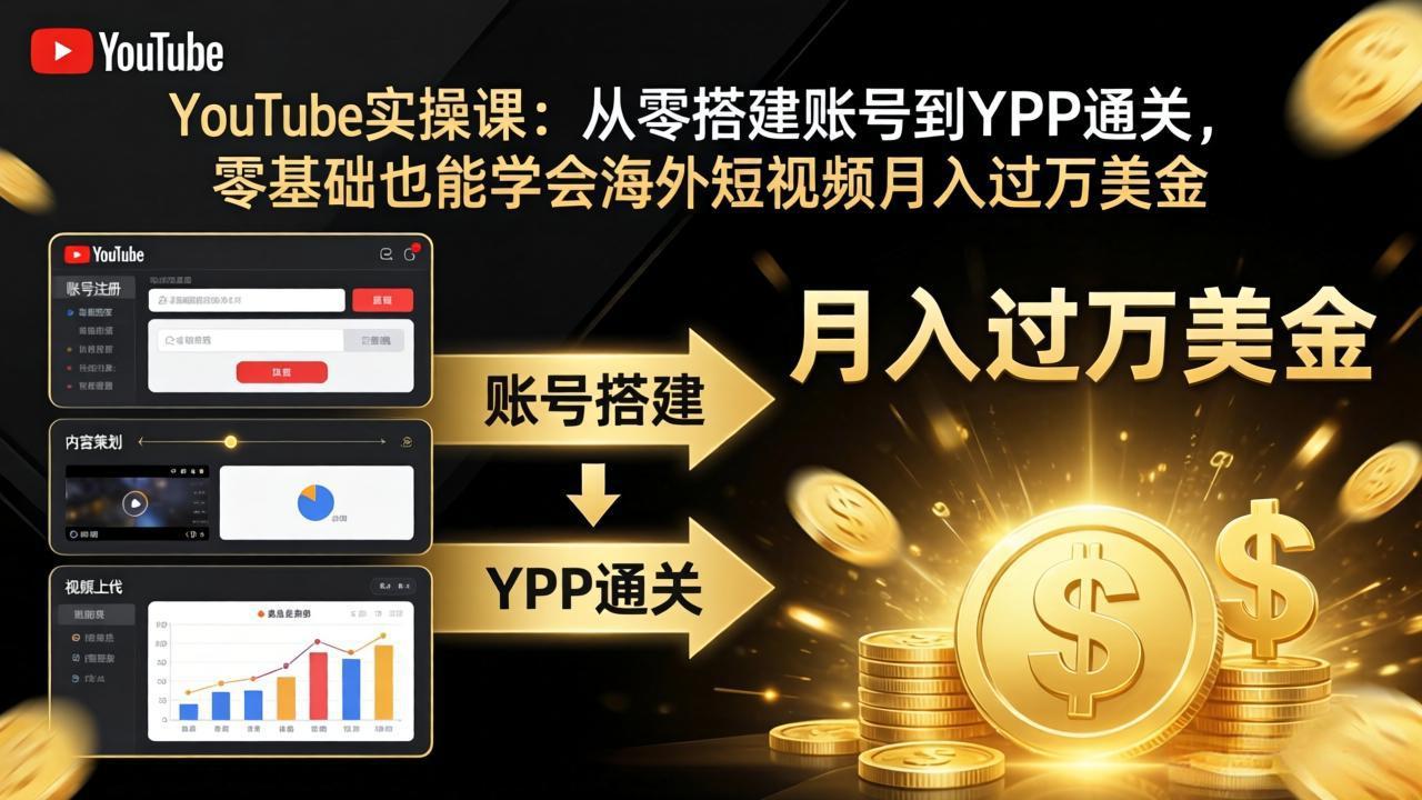 YouTube实操课：从零搭建账号到YPP通关，零基础也能学会海外短视频月入过万美金-HEIXMI（中国站）