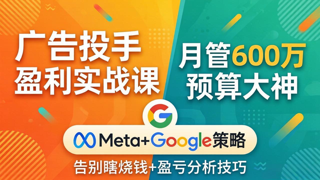 广告投手盈利实战课：月管600万预算大神，带你告别瞎烧钱，Meta+Google策略+盈亏分析-HEIXMI（中国站）
