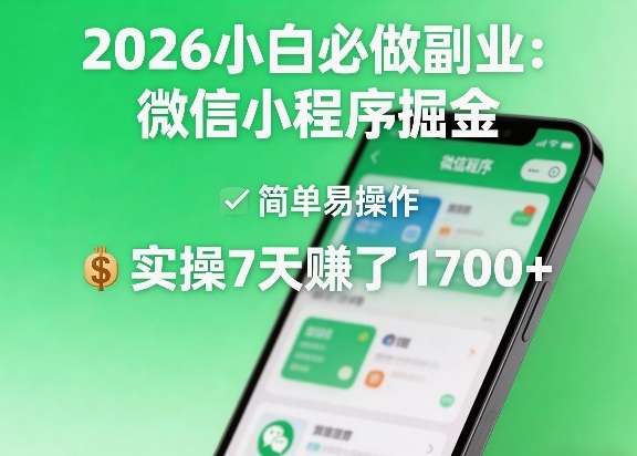 2026小白必做副业：微信小程序掘金，简单易操作，实操7天賺了1700+【揭秘】-HEIXMI（中国站）