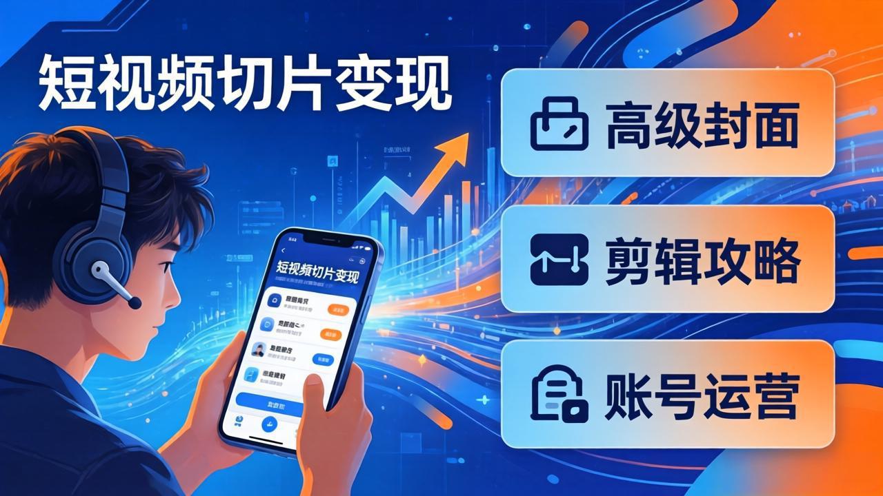 短视频切片变现速成班2.0：高级封面+剪辑攻略+账号运营，0基础小白快速入局副业-HEIXMI（中国站）