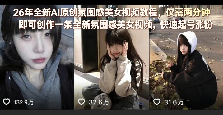 26年全新AI原创氛围感美女视频教程，仅需两分钟即可创作一条全新氛围感美女视频，快速起号涨粉-HEIXMI（中国站）