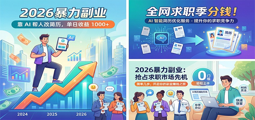 2026暴力副业：靠AI帮人改简历，单日收益1000+，全网求职季分钱-HEIXMI（中国站）