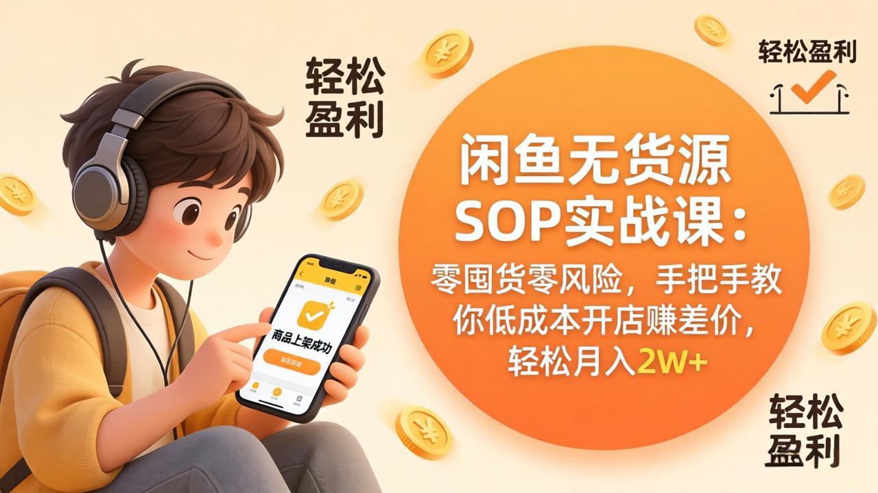 闲鱼无货源SOP实战课：零囤货零风险，手把手教你低成本开店赚差价，轻松月入2w+-HEIXMI（中国站）