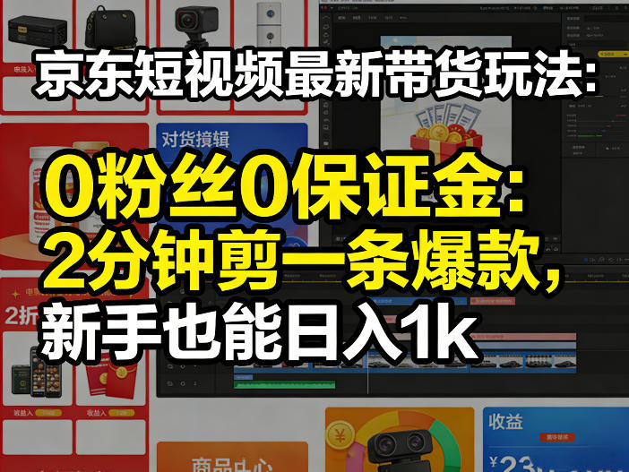 京东短视频最新带货玩法，0粉丝0保证金，2分钟剪一条爆款，新手也能日入1k+【揭秘】-HEIXMI（中国站）