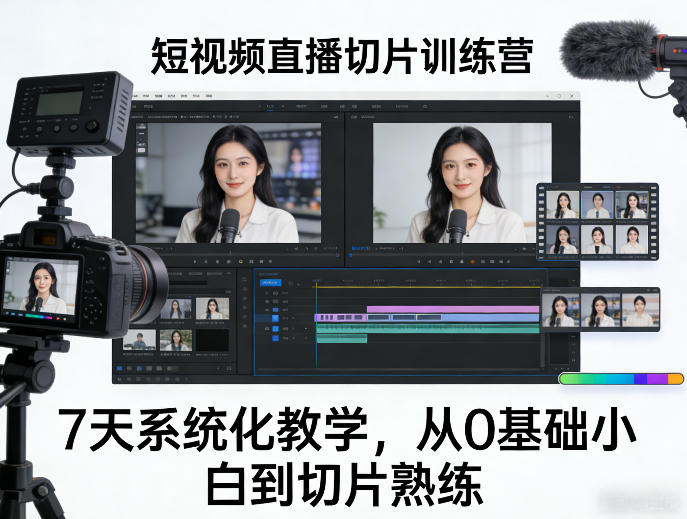 短视频直播切片训练营，7天系统化教学，从0基础小白到切片熟练-HEIXMI（中国站）