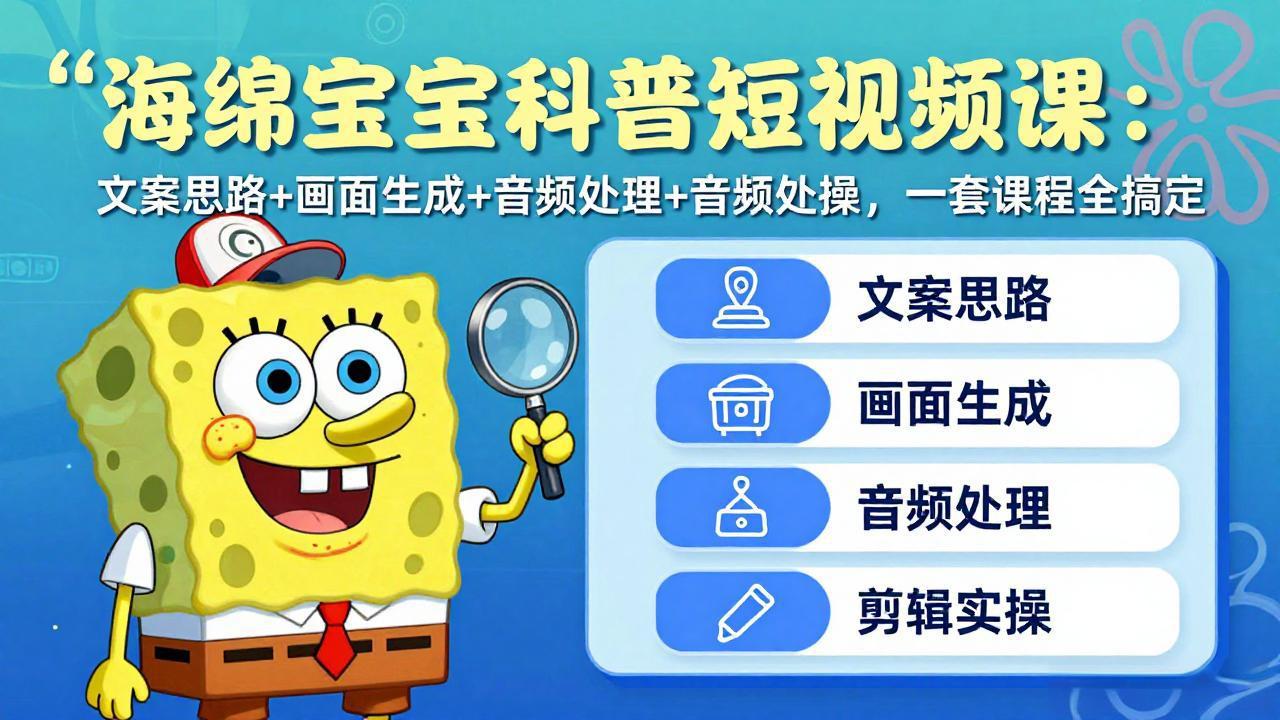 海绵宝宝科普短视频课：文案思路+画面生成+音频处理+剪辑实操，一套课程全搞定-HEIXMI（中国站）