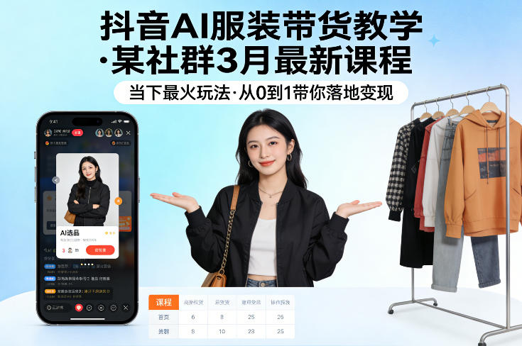 抖音AI服装带货教学，某社群3月最新课程，当下最火玩法，从0到1带你落地变现-HEIXMI（中国站）