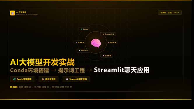 AI大模型开发实战：Conda环境搭建→提示词工程→Streamlit聊天应用，零基础到项目落地-HEIXMI（中国站）