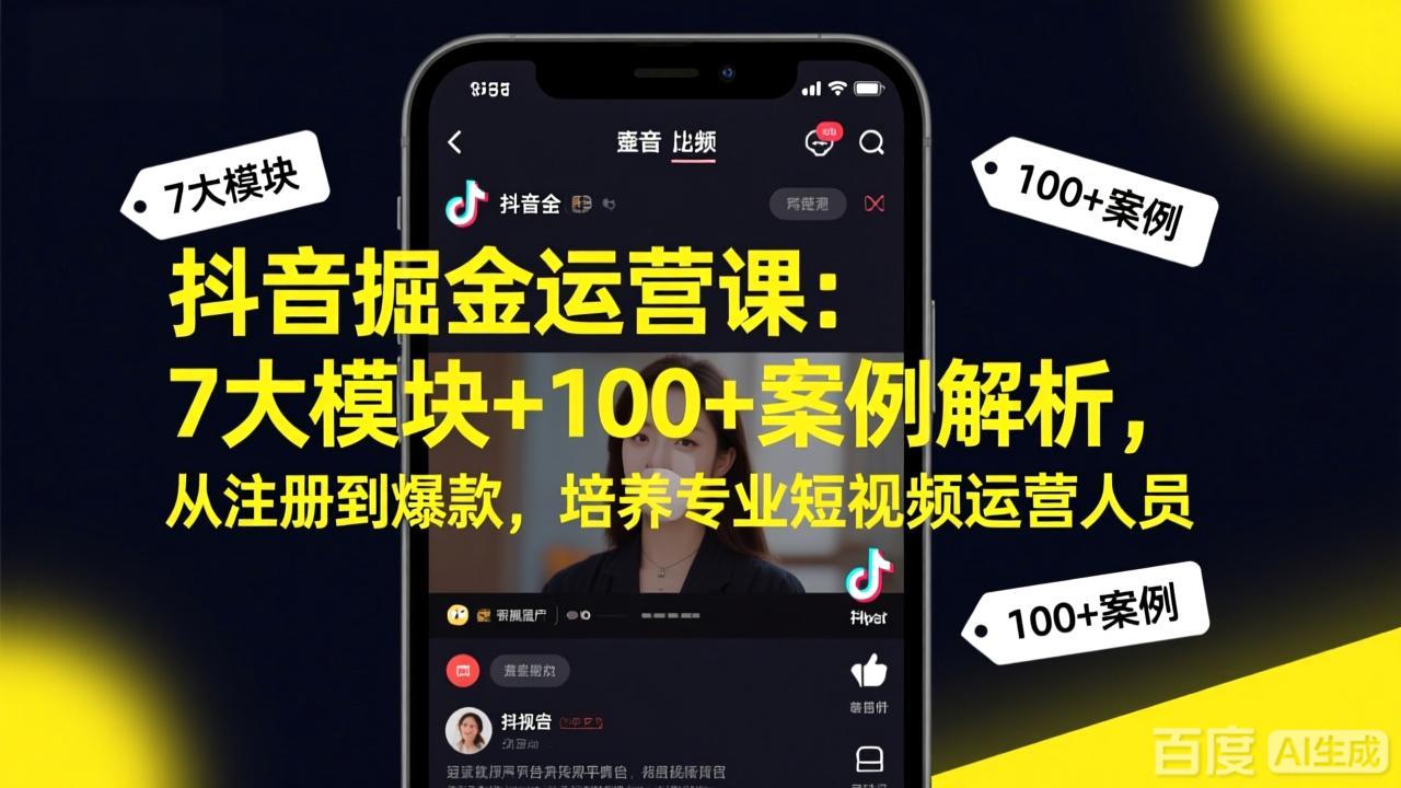 抖音掘金运营课：7大模块+100+案例解析，从注册到爆款，培养专业短视频运营人员-HEIXMI（中国站）