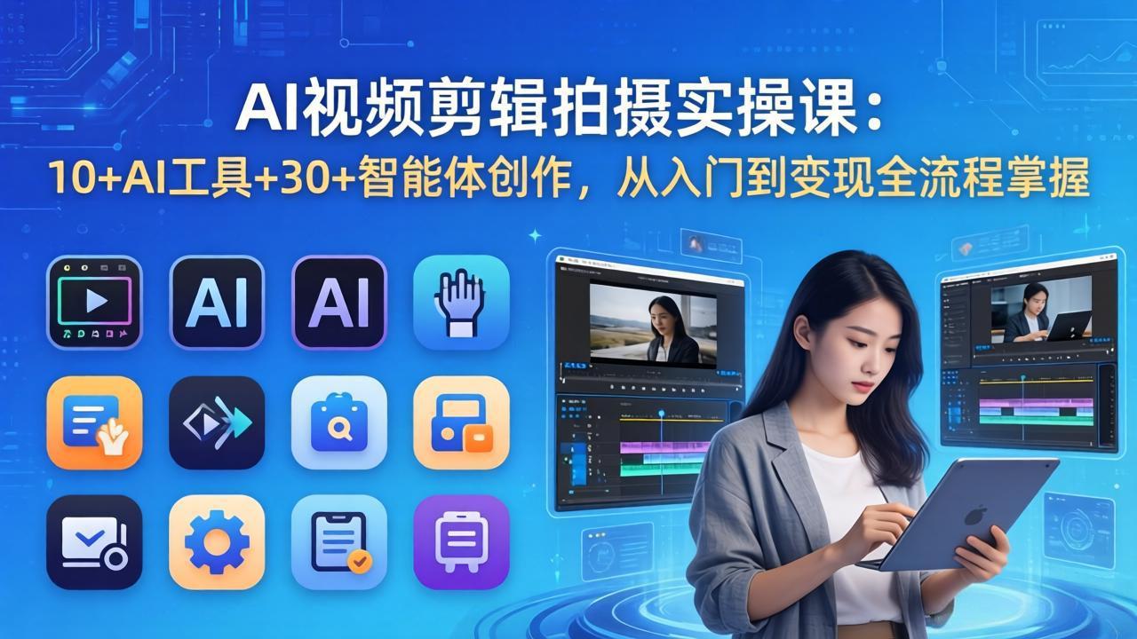 AI 视频剪辑拍摄实操课：10+AI工具+30+智能体创作，从入门到变现全流程掌握-HEIXMI（中国站）