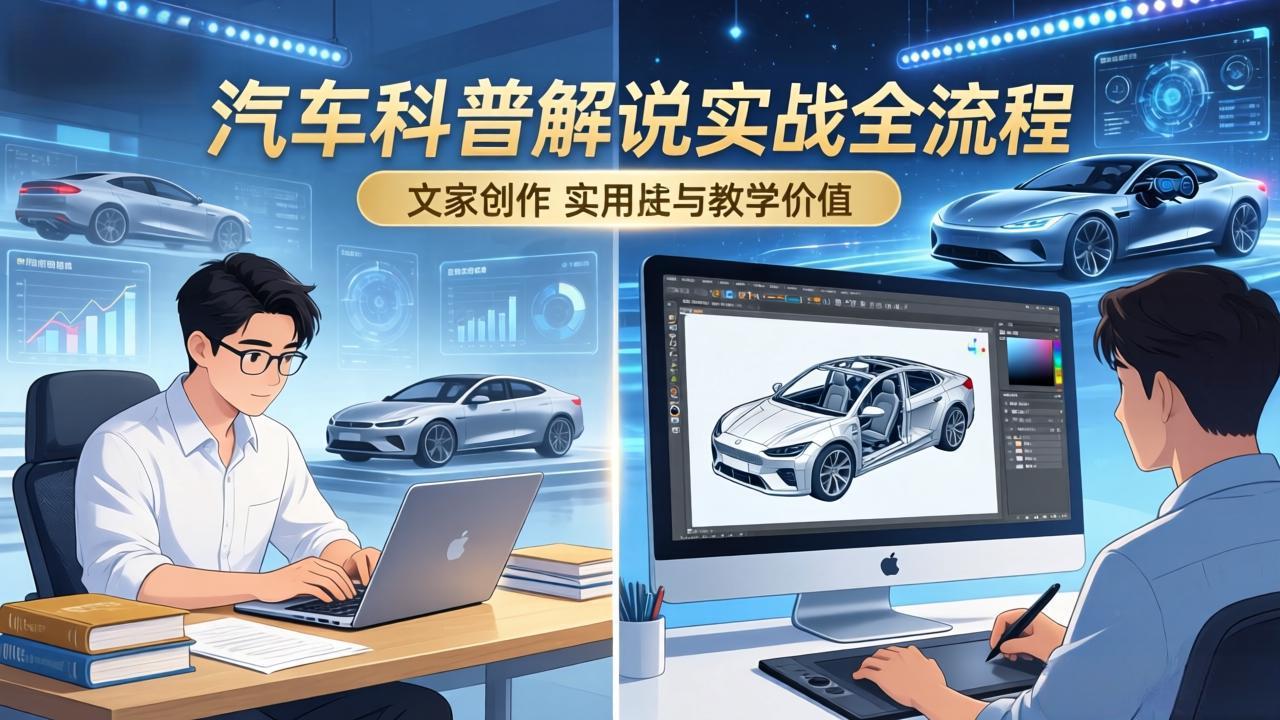 抖音汽车科普解说实战：文案+动画+画面处理+去水印全流程，打造专业汽车科普视频-HEIXMI（中国站）