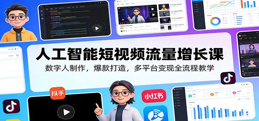 人工智能短视频流量增长课：数字人制作，爆款打造，多平台变现全流程教学-HEIXMI（中国站）