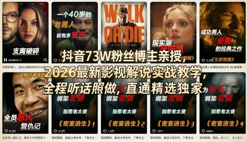 抖音73W粉丝博主亲授，2026最新影视解说实战教学，全程听话照做，直通精选独家-HEIXMI（中国站）
