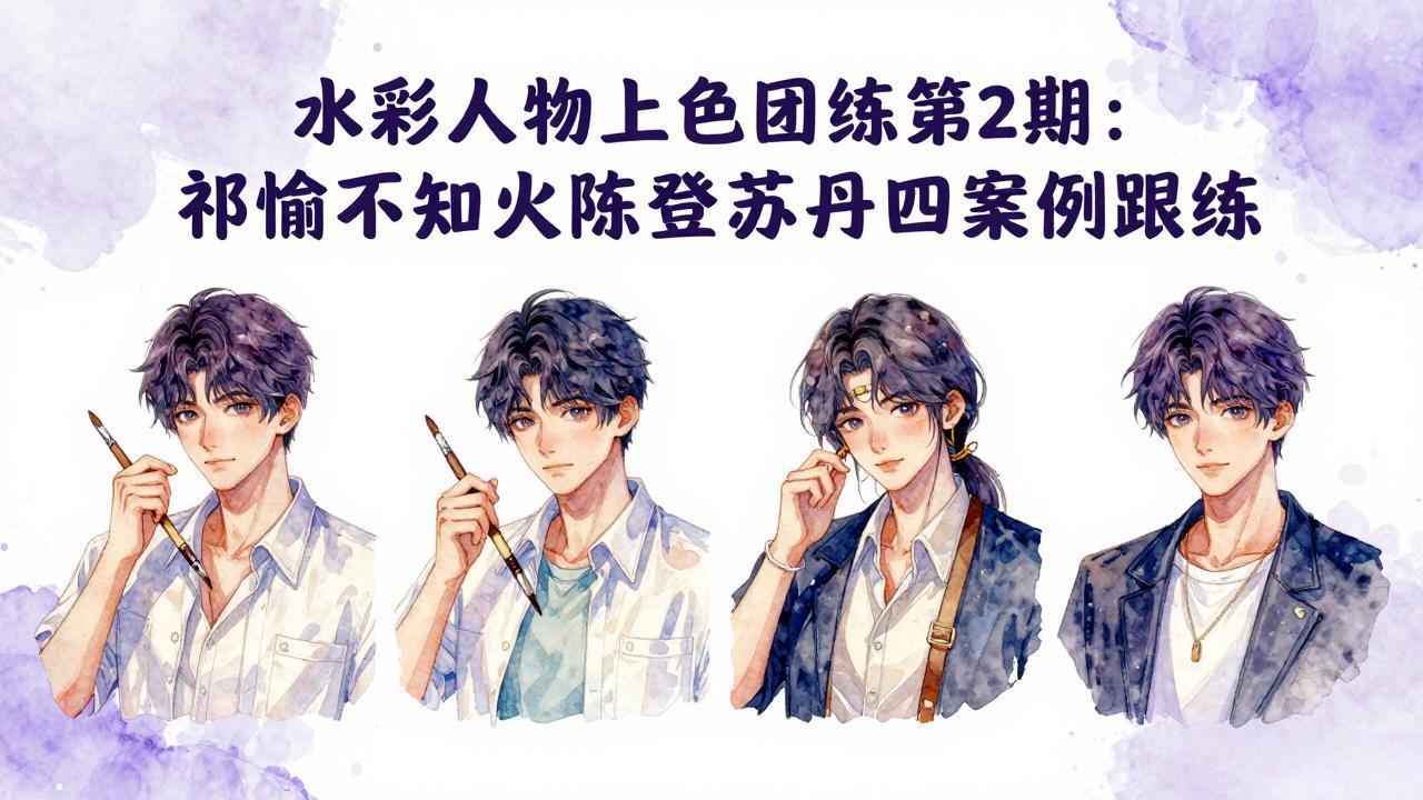 水彩人物上色团练第2期：祁煜不知火陈登苏丹四案例跟练，手把手提升绘画能力-HEIXMI（中国站）