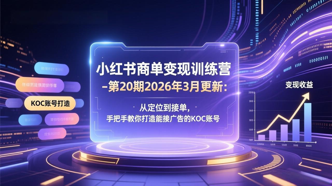 小红书商单变现训练营-第20期26年3月更新：从定位到接单，手把手教你打造能接广告的KOC账号-HEIXMI（中国站）