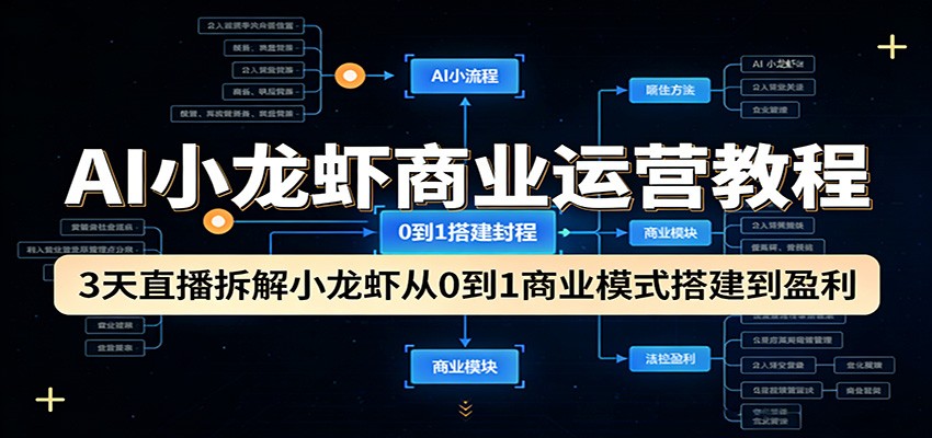 AI小龙虾商业运营教程：3天直播拆解小龙虾从0到1商业模式搭建到盈利-HEIXMI（中国站）