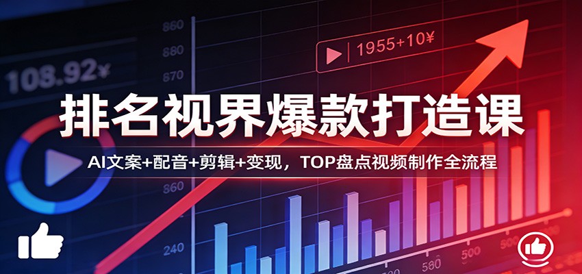 排名视界爆款打造课：AI文案+配音+剪辑+变现，TOP盘点视频制作全流程-HEIXMI（中国站）