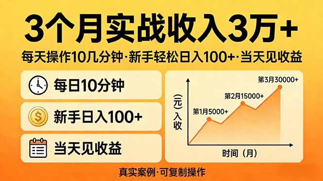 3个月实战收入3万+，每天操作10几分钟，新手轻松日入100+，当天见收益-HEIXMI（中国站）