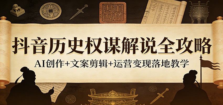 抖音历史权谋解说全攻略：AI创作+文案剪辑+运营变现落地教学-HEIXMI（中国站）