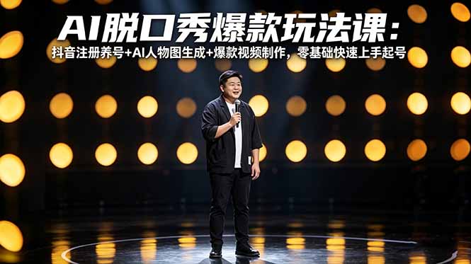 AI脱口秀爆款玩法课：抖音注册养号+AI人物图生成+爆款视频制作，零基础快速上手起号-HEIXMI（中国站）