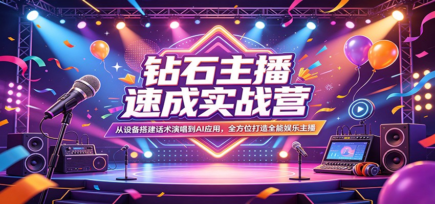 钻石主播速成实战营：从设备搭建话术演唱到AI应用，全方位打造全能娱乐主播-HEIXMI（中国站）