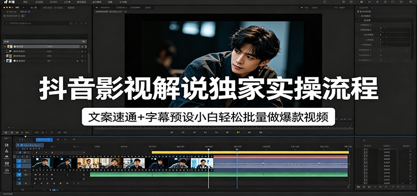 抖音影视解说独家实操流程，文案速通+字幕预设小白轻松批量做爆款视频-HEIXMI（中国站）