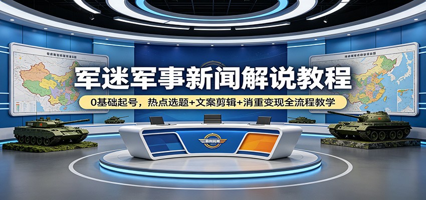 军迷军事新闻解说教程：0基础起号，热点选题+文案剪辑+消重变现全流程教学-HEIXMI（中国站）