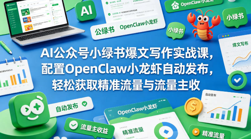 AI公众号小绿书爆文写作实战课，配置OpenClaw小龙虾自动发布，轻松获取精准流量与流量主收益-HEIXMI（中国站）