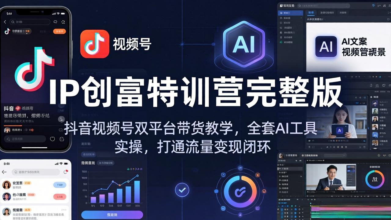 IP创富特训营完整版：抖音视频号双平台带货教学，全套AI工具实操，打通流量变现闭环-HEIXMI（中国站）