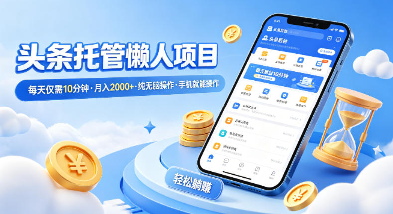 头条托管懒人项目，每天仅需10分钟，月入2000+，纯无脑操作，手机就能操作【揭秘】-HEIXMI（中国站）